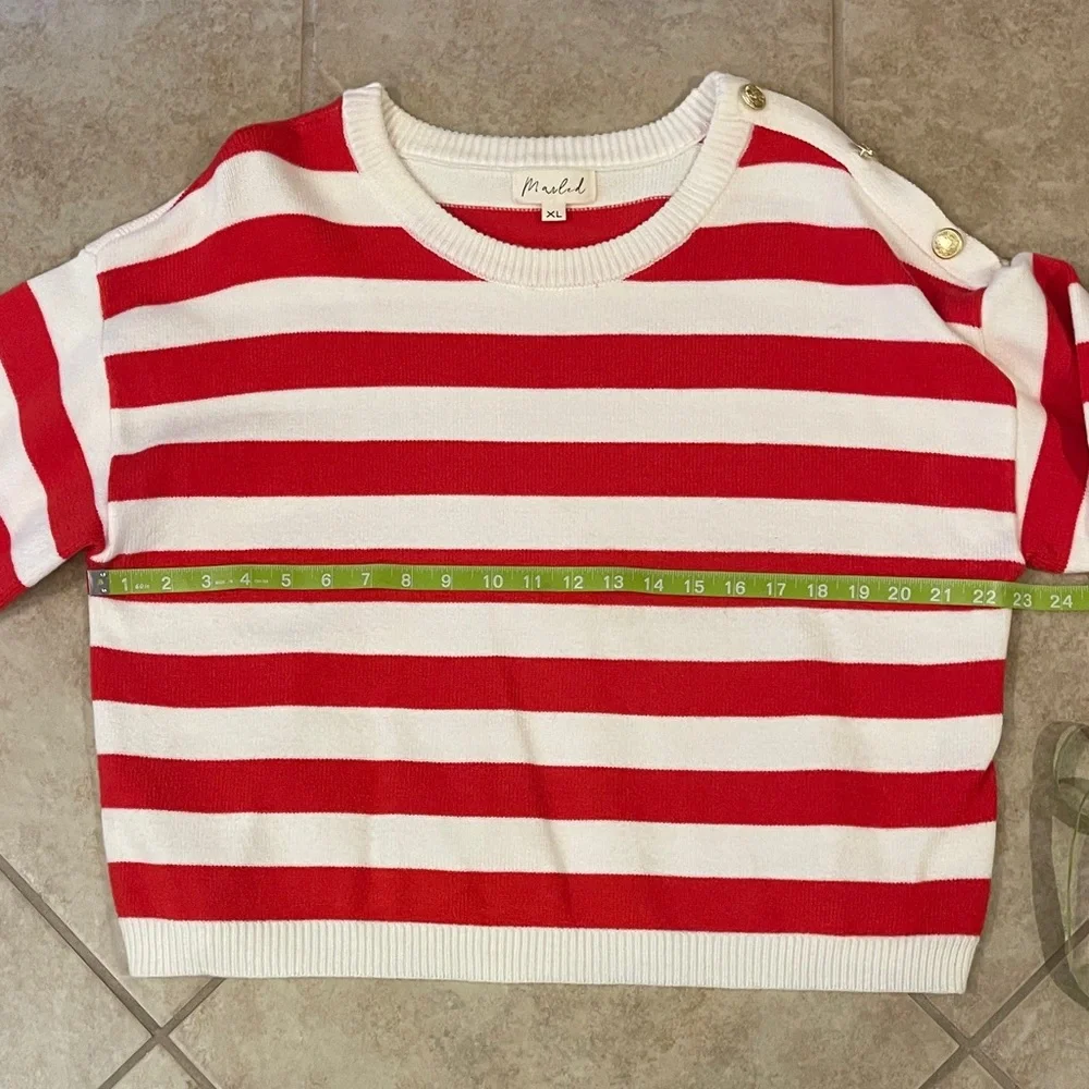 Marled Red and White Striped Sweater XL - Picture 7 of 10
